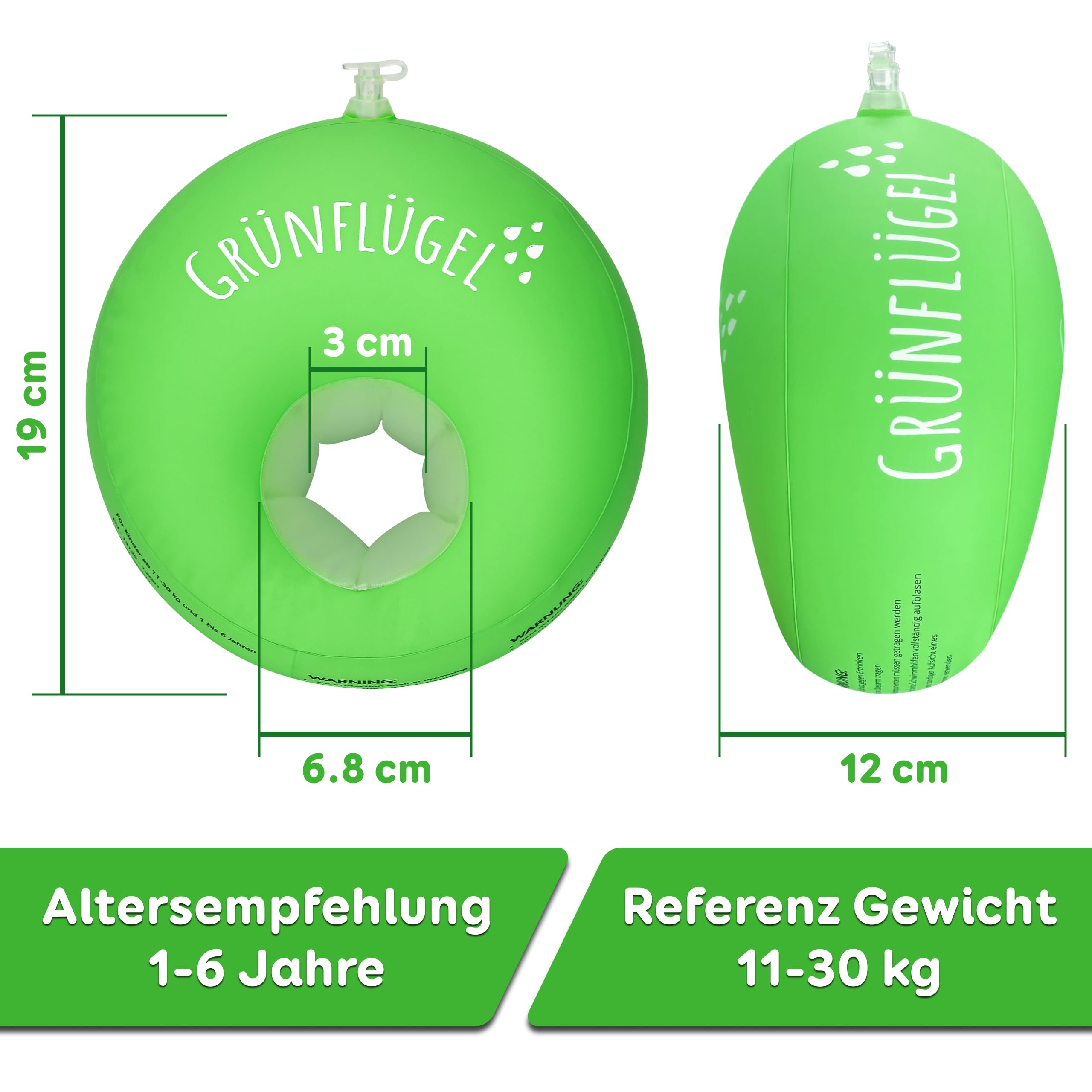 Brassards Verts à partir de 1 an - 11-30 kg & Sûrs | Doux pour la Peau & sans plastifiants