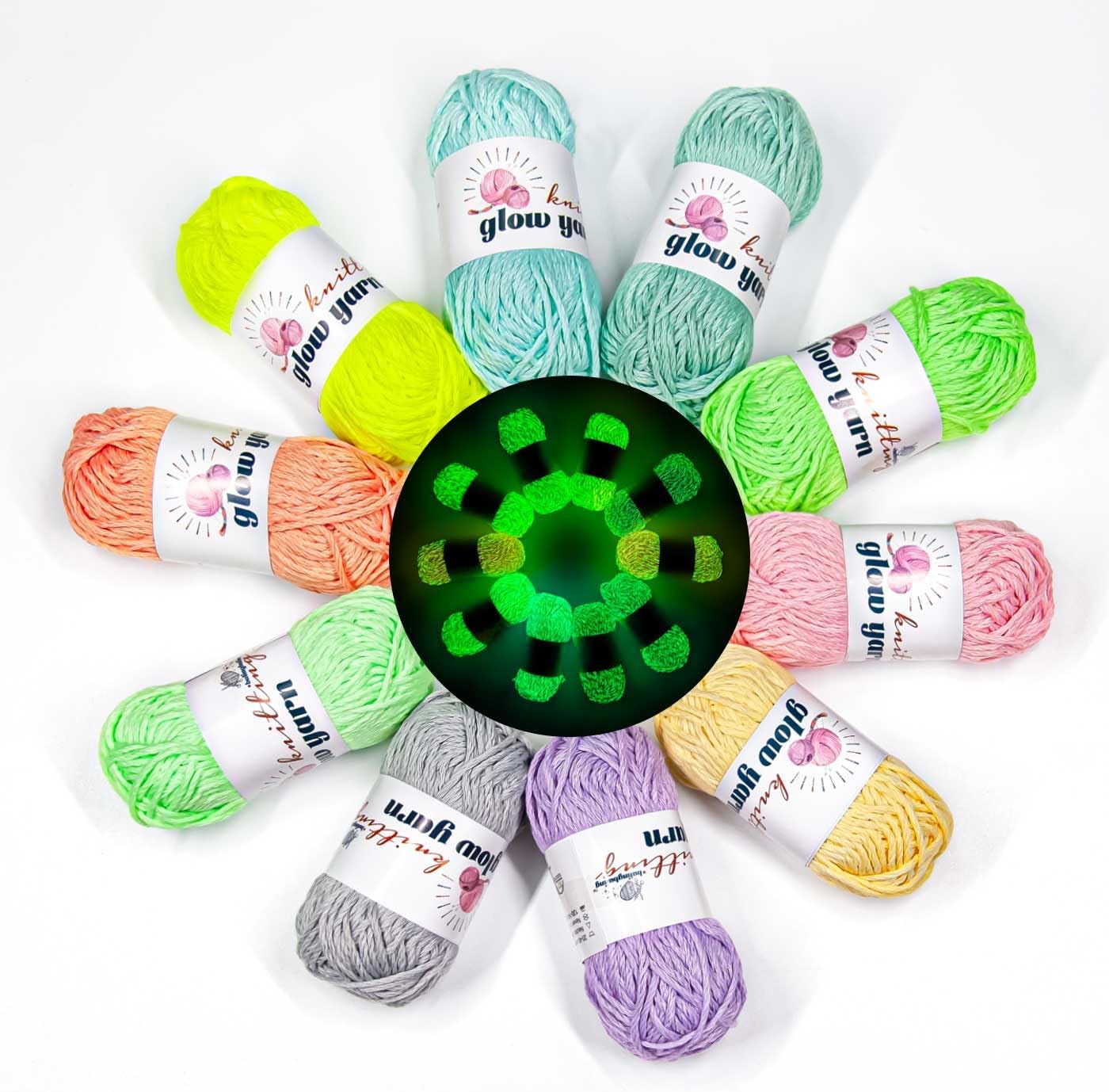 Feeke 10 Pack Glow in The Dark Yarn for Crochet 55 Yards