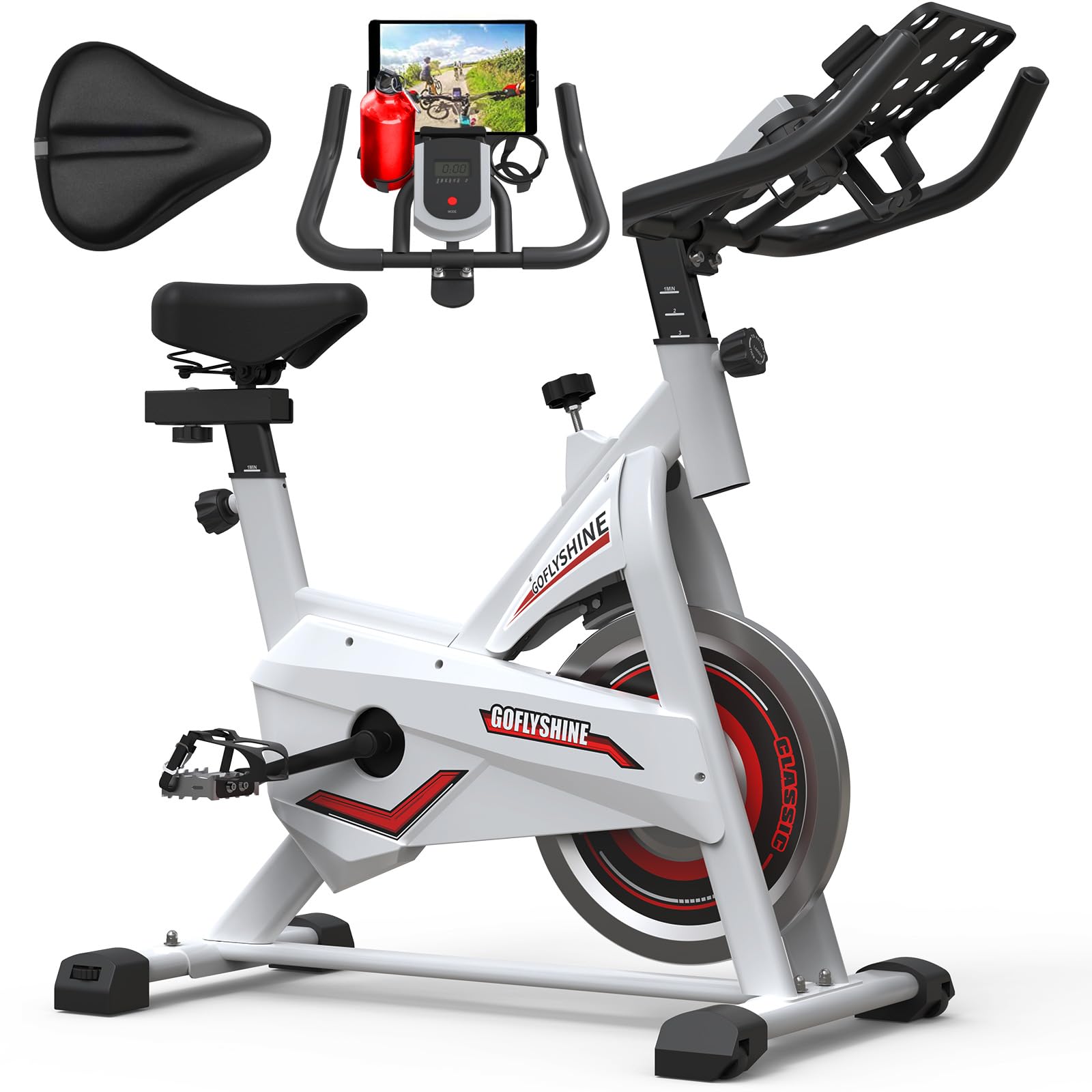 Exercise Bikes Stationary, Indoor Cycling Bike for Home Cardio Gym,Workout Bike with Saddle Cover, pad Mount & LCD Monitor,Silent Belt Drive