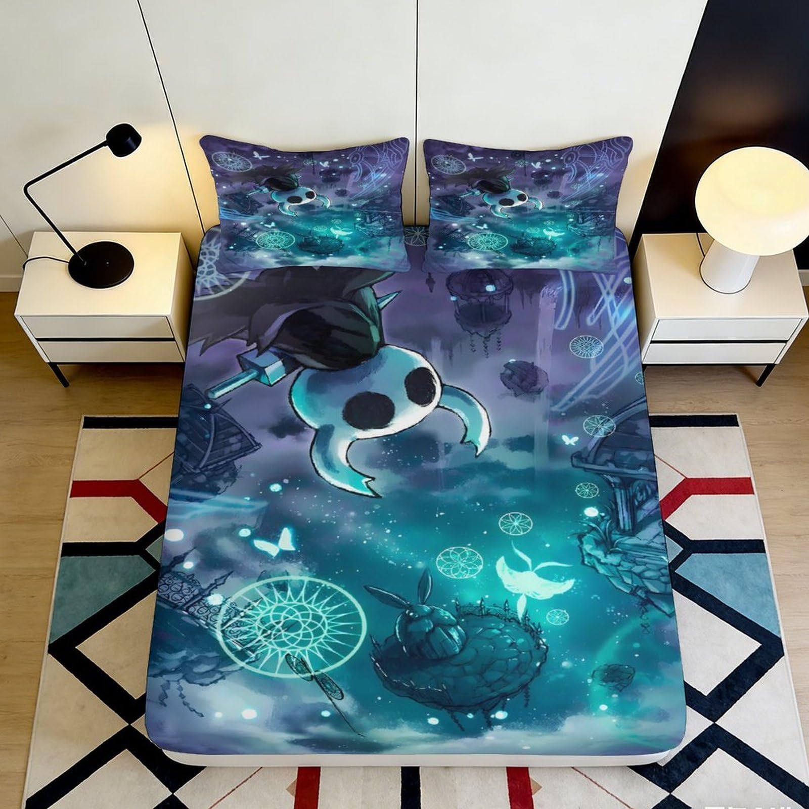 Uxinyoume Style-9 3D Printed Space Panda Fitted Sheet Microfiber Soft Anti-Slip Cosmic Blue Mattress Cover For Bedroom Dorm Decor 90X200x25cm