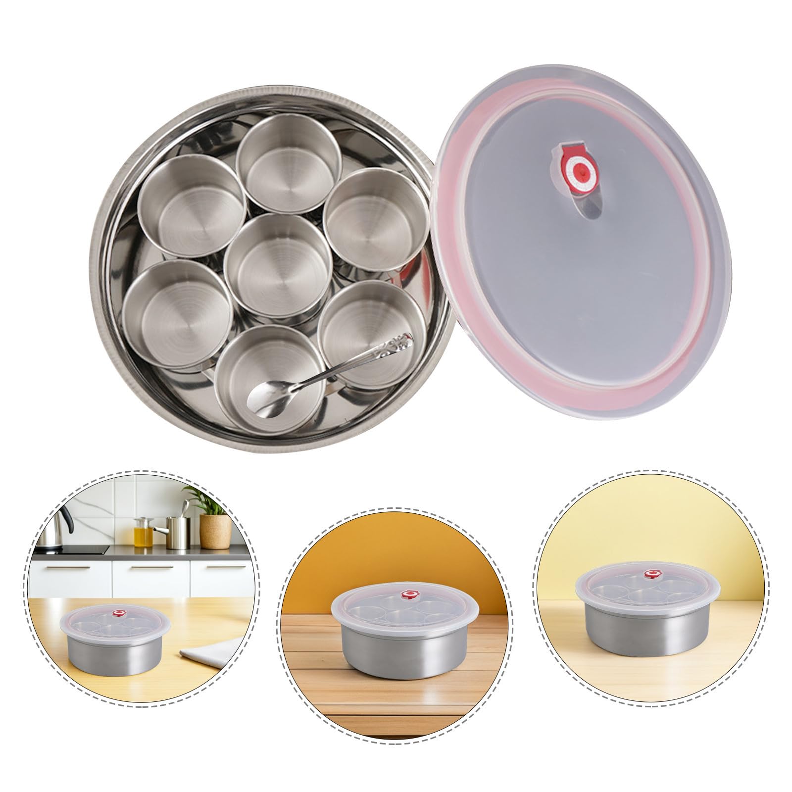 STAHAD 2 Ensembles Boîte à Épices Ronde en Acier Inoxydable, 7