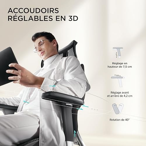 Hbada E3 Air Ergonomic Office Chair with Dynamic Lumbar Support, 3D Adjustable Headrest for Home Office Chair, 3D Adjustable Armrests Desk Chair, Swivel Big and Tall Computer Chair, Black - 3