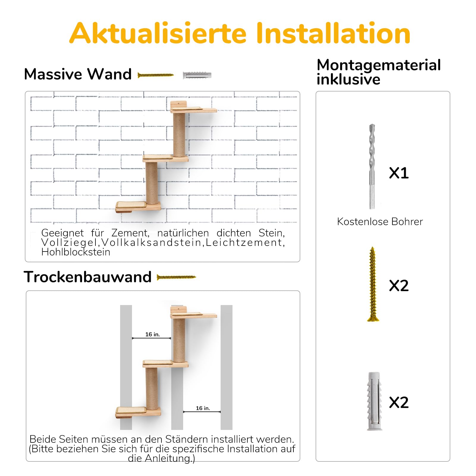 FUKUMARU Kletterwand Katzen, Wandregale aus Massives Gummiholz und Jute, 3 in 1 Transformable Katze Kratzbaum Wand montiert, DIY Katze Wand/Plattform, Anzug für Katzen Klettern, Spielen, Kratzen