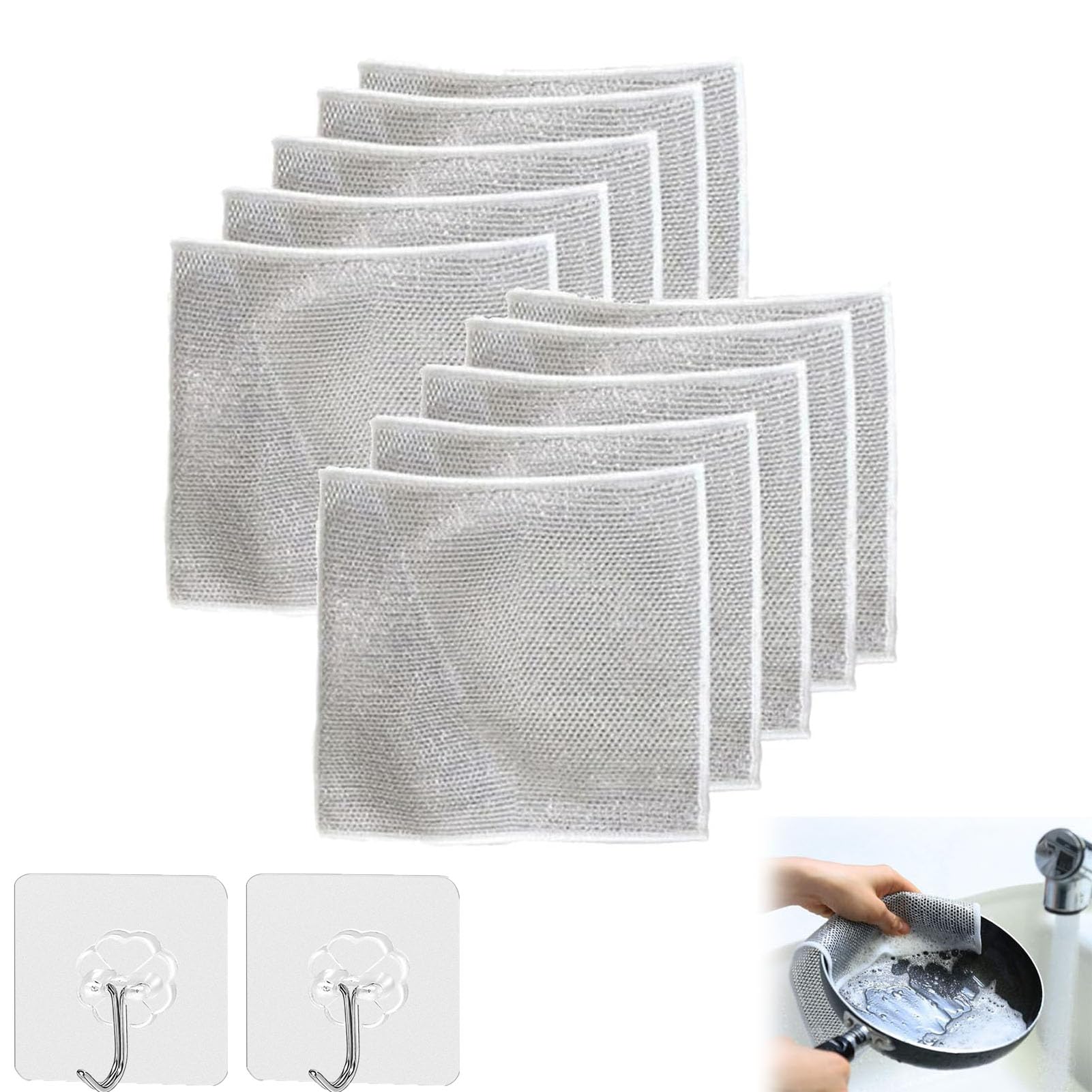 Stracci In Filo Metallico Per Piatti – Set Da 8 Panni Antigraffio Multiuso + 3 Ganci Adesivi – Per Cucina, Pentole, Lavelli E Piani Cottura