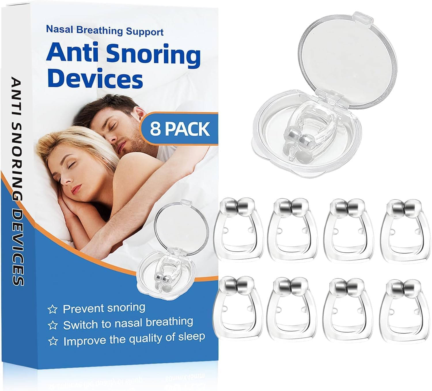Anti Snoring Devices(8 Pack),Silicone Magnetic Stop Snoring Solution,Snoring Devices for Men and Women,5.7 Inch