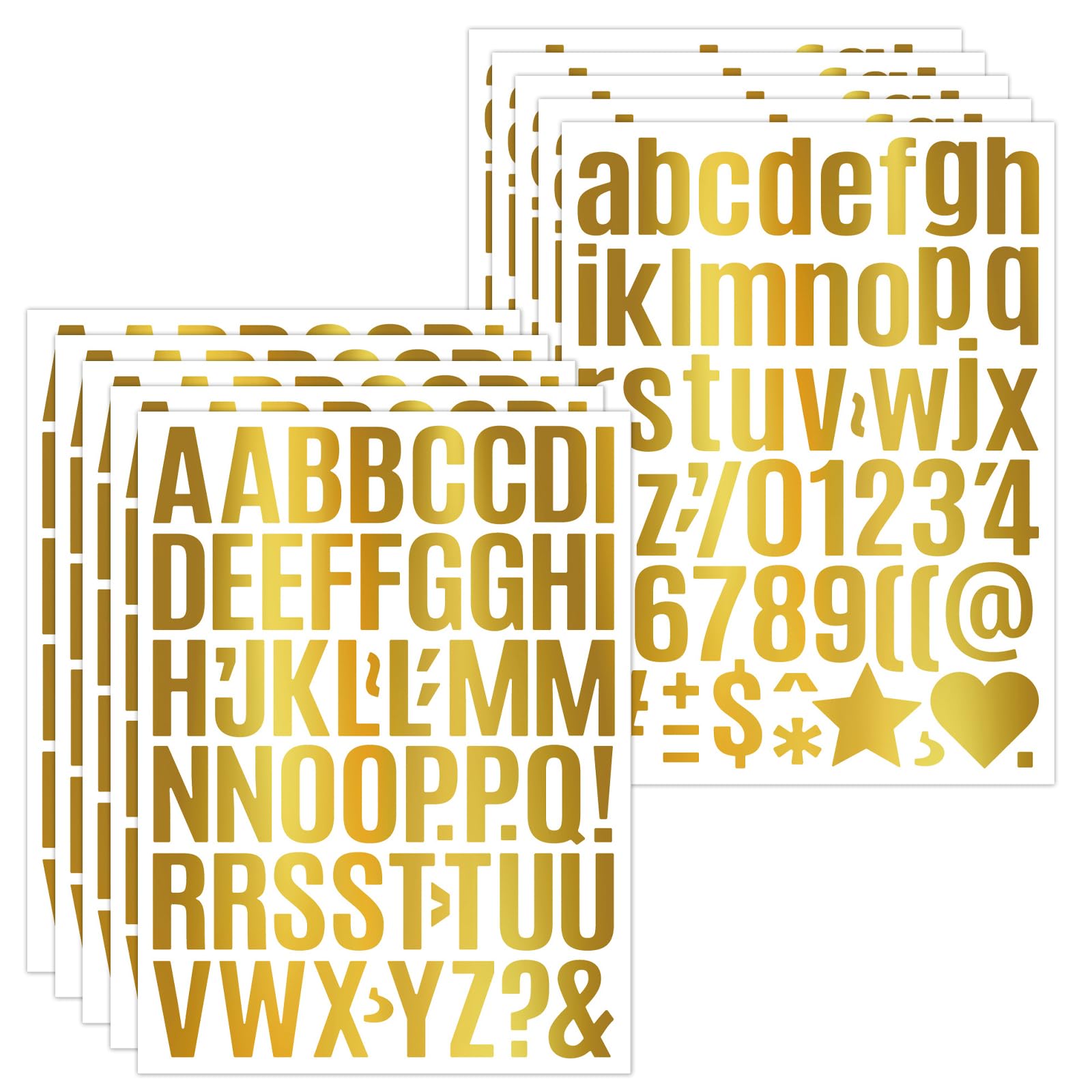 10 Sheets Gold Letter Stickers, Stick on Letters and Numbers, Vinyl Self-Adhesive Waterproof Decals, Number & Alphabet Decals for Water Bottles Notebook DIY Crafts Birthday Cards