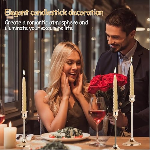 Miniatura 6 de Juego de 6 portavelas de oro francés, portavelas cónicos de metal, palillo decorativo clásico para Navidad, boda, fiesta, mesas de cena, decoración