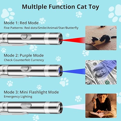 Miniatura 4 de Puntero de juguete para gatos de interior, juguetes recargables por USB con 7 patrones ajustables, juguetes interactivos de persecución para gatos y