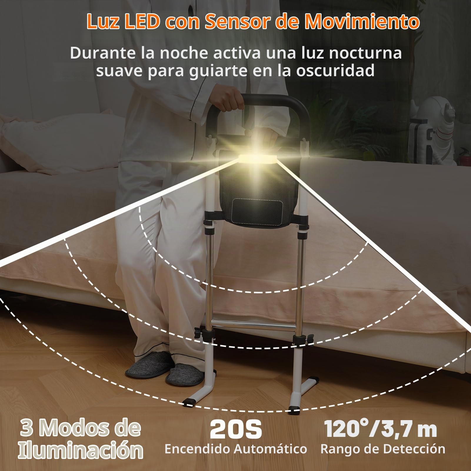 Ayuda para estar de pie y sentado, ayuda estable para estar de pie para personas mayores, 5 niveles ajustables con lámparas y bolsa de almacenamiento, ayuda para la movilidad y el día a día, 136 kg