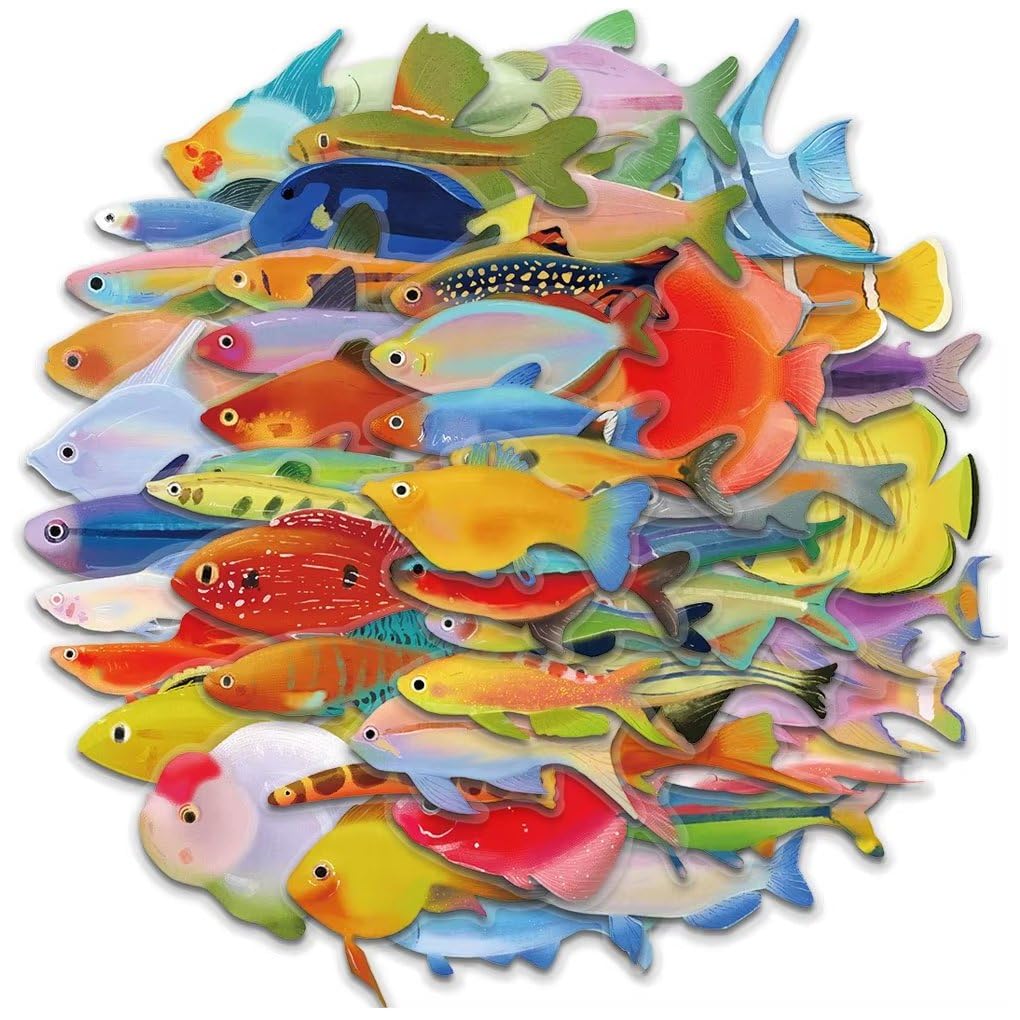 Zonfer 50 Pcs Fish Stickers Sea Animals Stickers for Scrapbooking Supplies, Waterproof Fish Decals for Laptop Skateboard Motorcycle Luggage Guitar