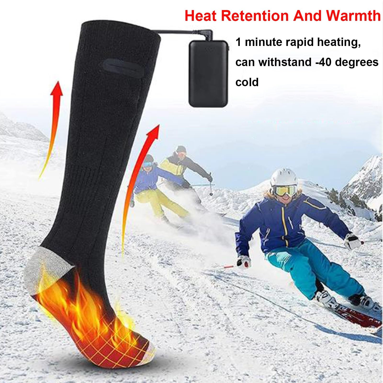 Calze Riscaldate a Batteria per Uomo e Donna, 2×4000mAh Calze Termiche Ricaricabili, 3 Livelli di Calore, Calzini Termici Lavabili, per Campeggio Caccia Pesca Ciclismo
