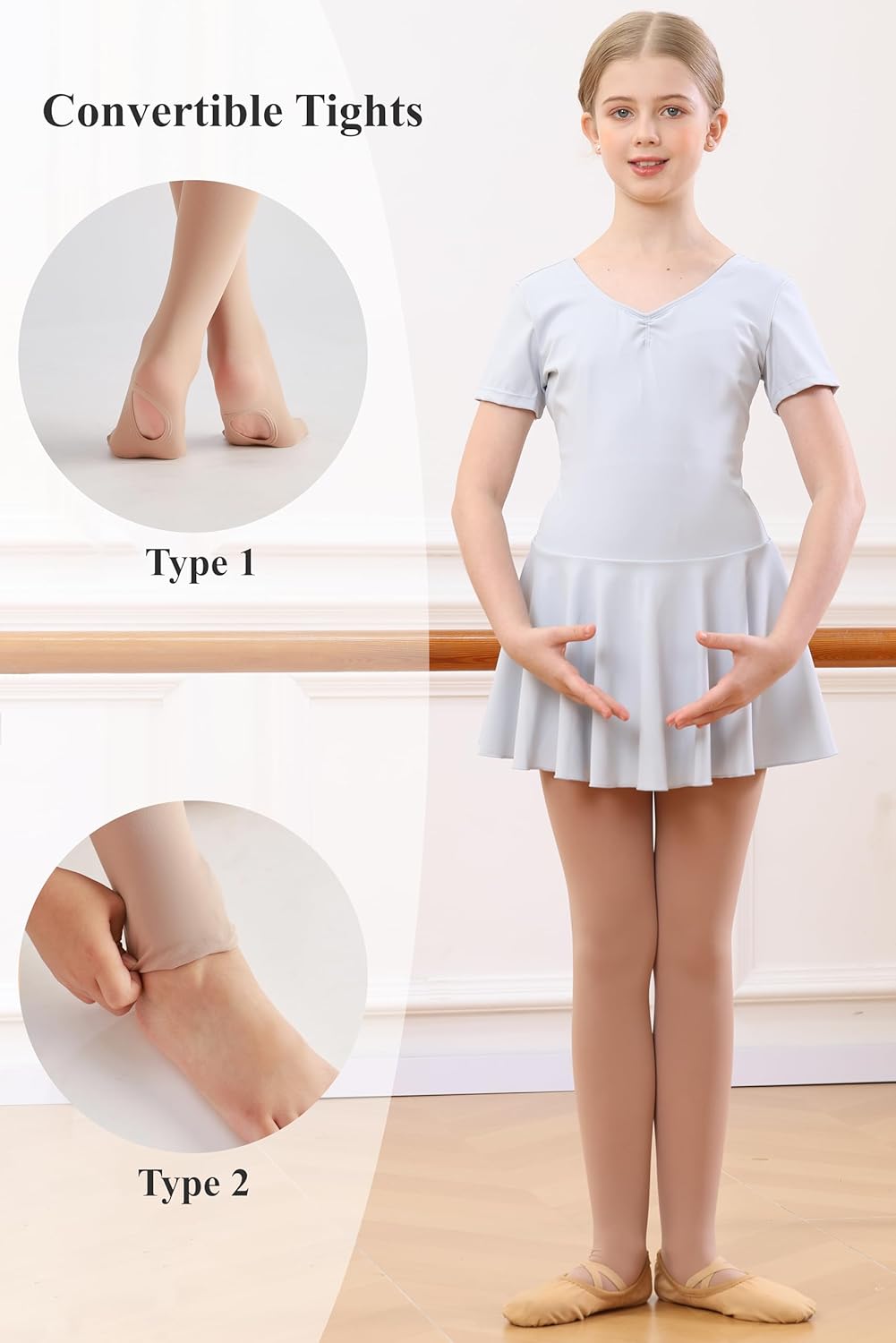 Girls Ballet Convertible Tights, Ultra Soft Transition Tights, 2 Pairs Dance Stockings for Ballet Gymnastics School - Image 3