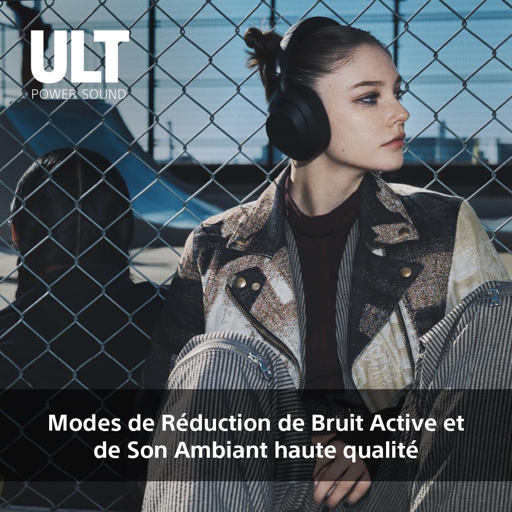 Sony ULT Wear Casque sans Fil Bluetooth ULT Power Sound Basses Profondes Réduction de Bruit Autonomie 30 Heures Noir