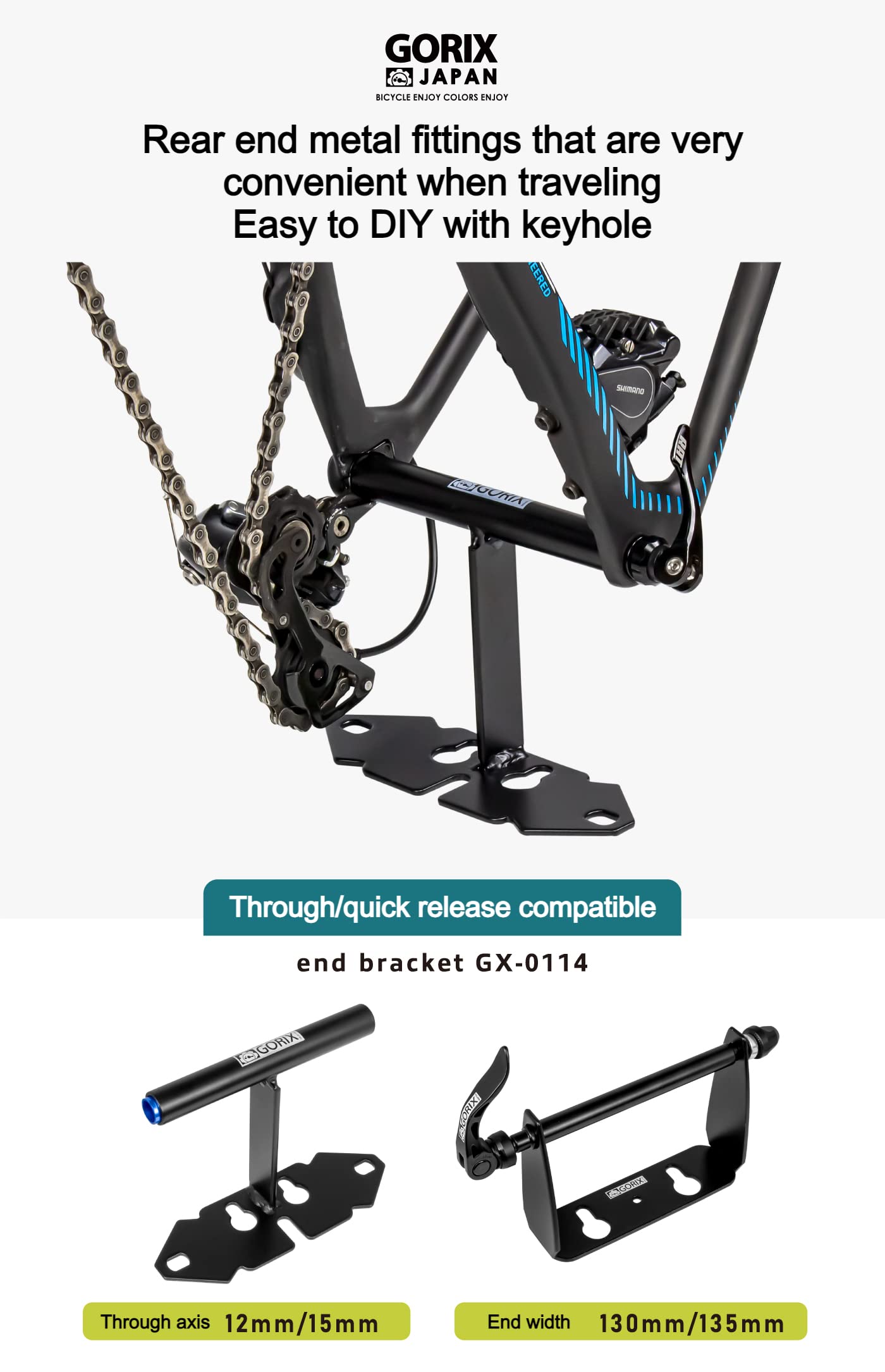 GORIX Fahrrad-Hinterradgabel-Montagestander, Autotrager, Aufbewahrung, LKW, Strase, Mountainbike (GX-0114) (Steckachse 12/15 mm (Mattschwarz))