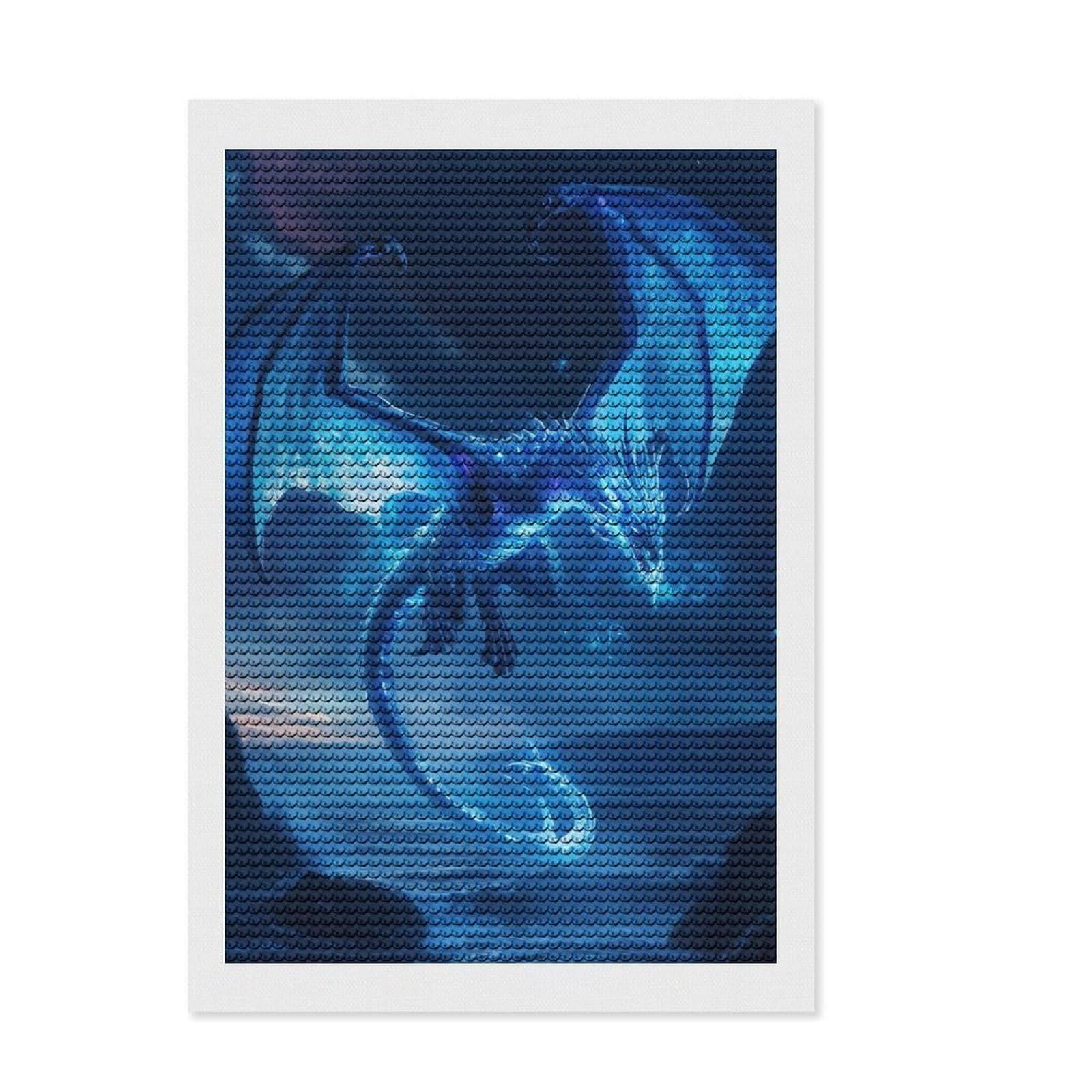 Junmoney Blue Dragon Fantasy Art Crystal Diamond Art Kit 8"x12", Festive Craft Gift, Aesthetic Room Decor, with Tool Kit, Creative Gift Idea