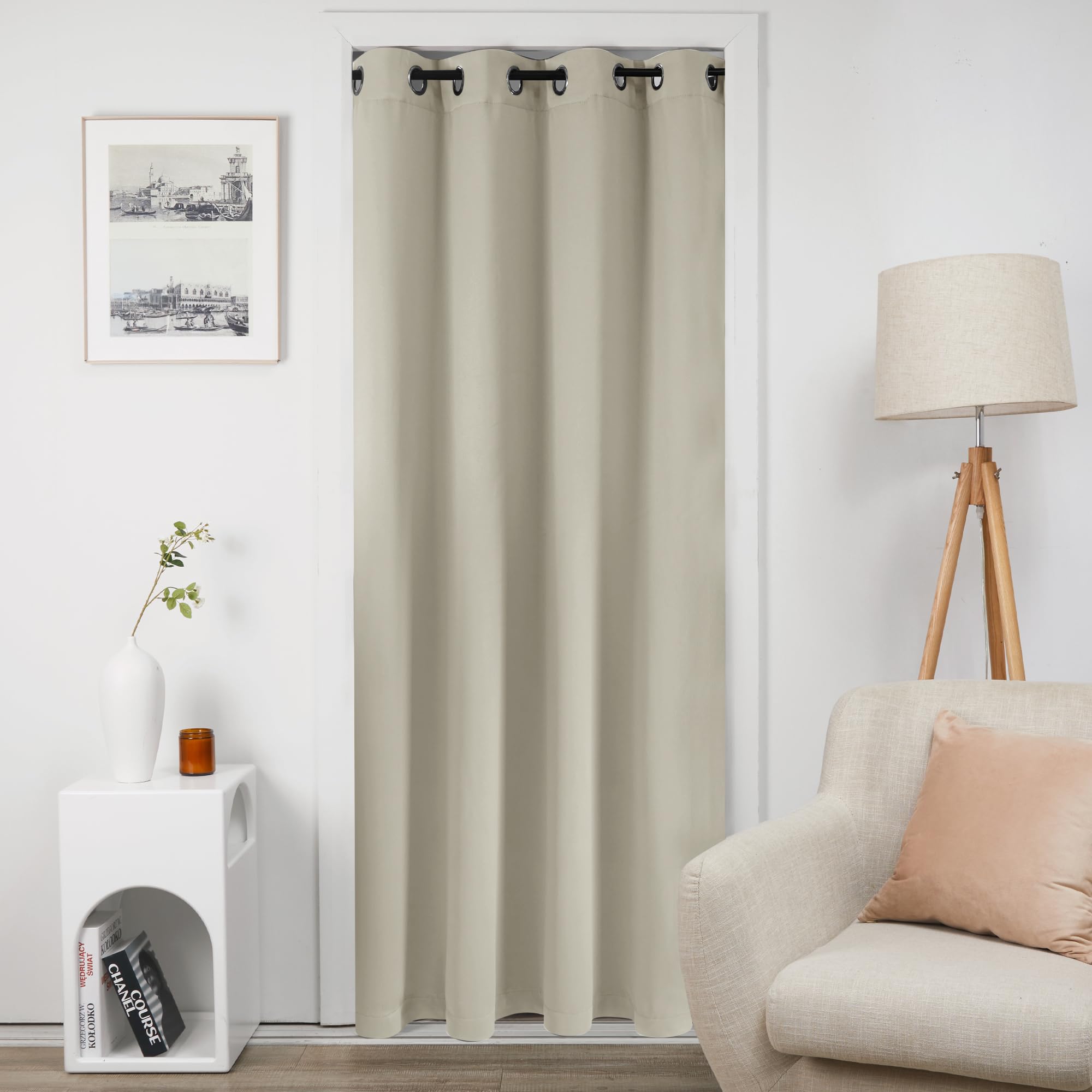 Deconovo Tenda Oscurante Termica Doppio Strato, Antivento, Pesante, Isolante per Freddo e Caldo, Adatta per Finestre e Porte, 140x260 CM, Beige Chiaro, 1 Pezzo – Certificata Oeko-Tex® Standard 100