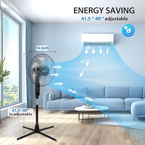 Miniatura 8 de Aigostar Ventilador de pedestal de 7 aspas oscilante con control remoto, ventilador de pie de 16 pulgadas para dormitorio, temporizador de 9H, 3