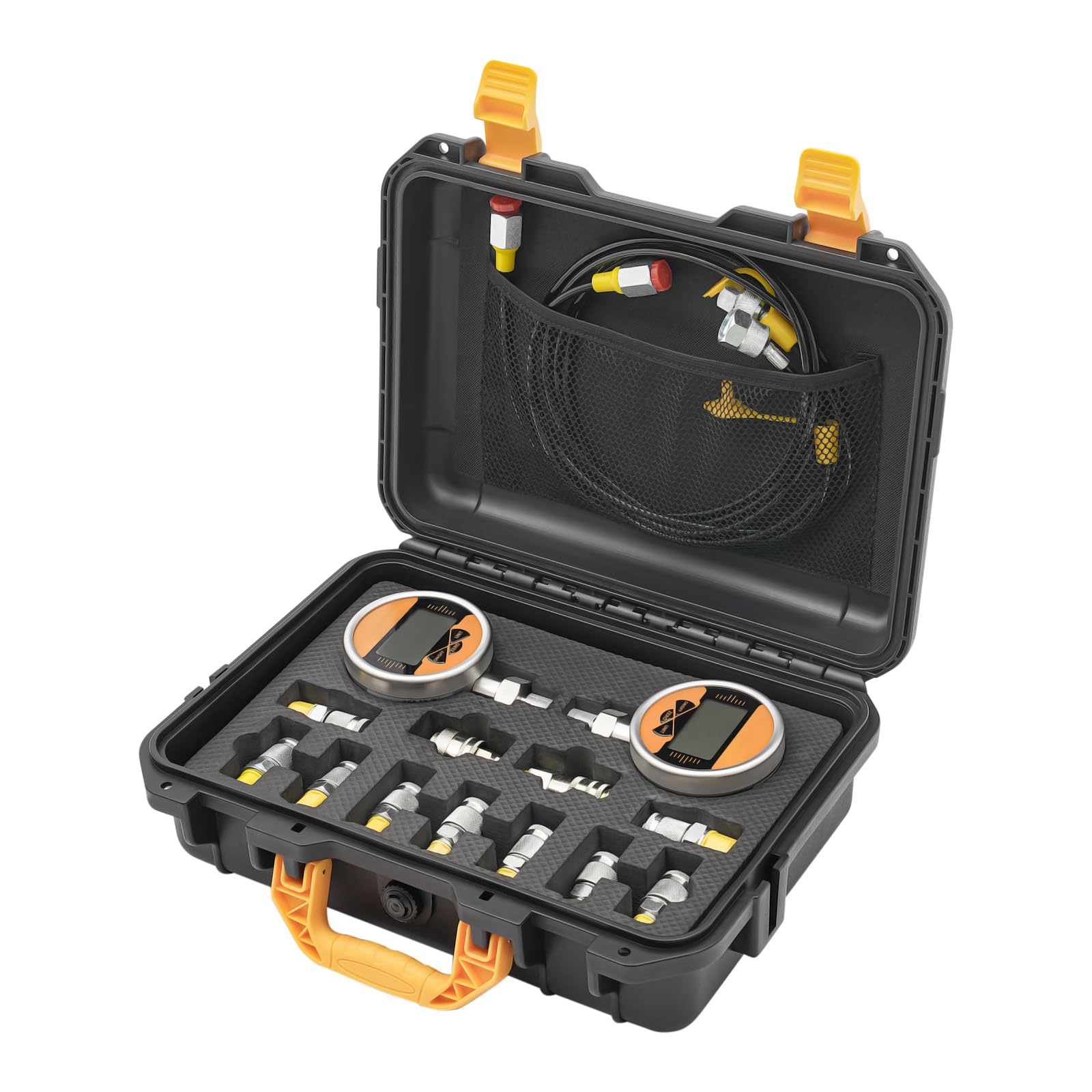 Kit di prova della pressione idraulica digitale con 2 manometri da 60 MPa, strumento di prova della pressione per parti di escavatori con 2 tubi flessibili di prova e connettore rapido per macchinar