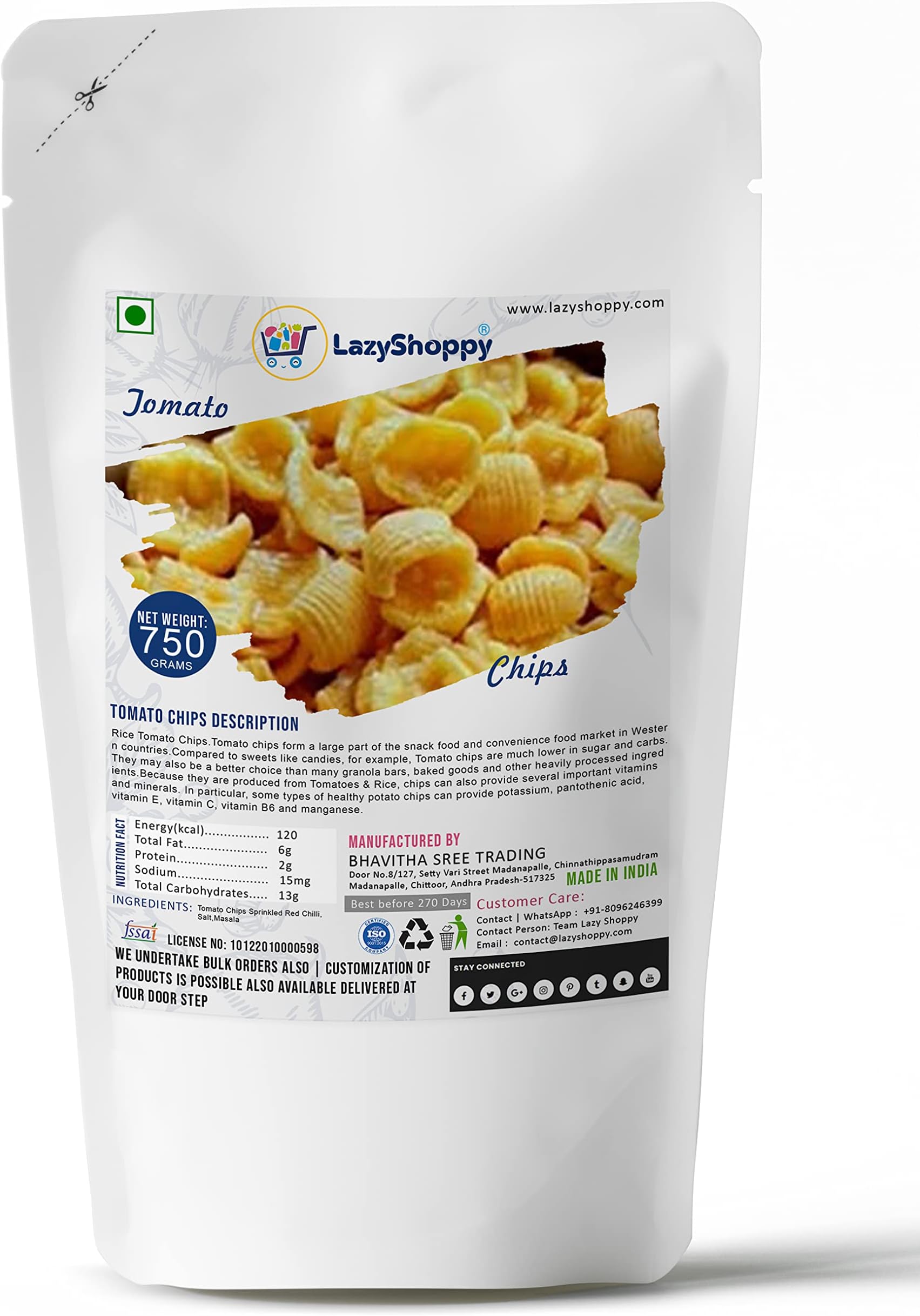 Lazy Shoppy® Spicy Tomato Chips | Potato Chips | Aloo Chips | Crispy Chips (750 Grams)