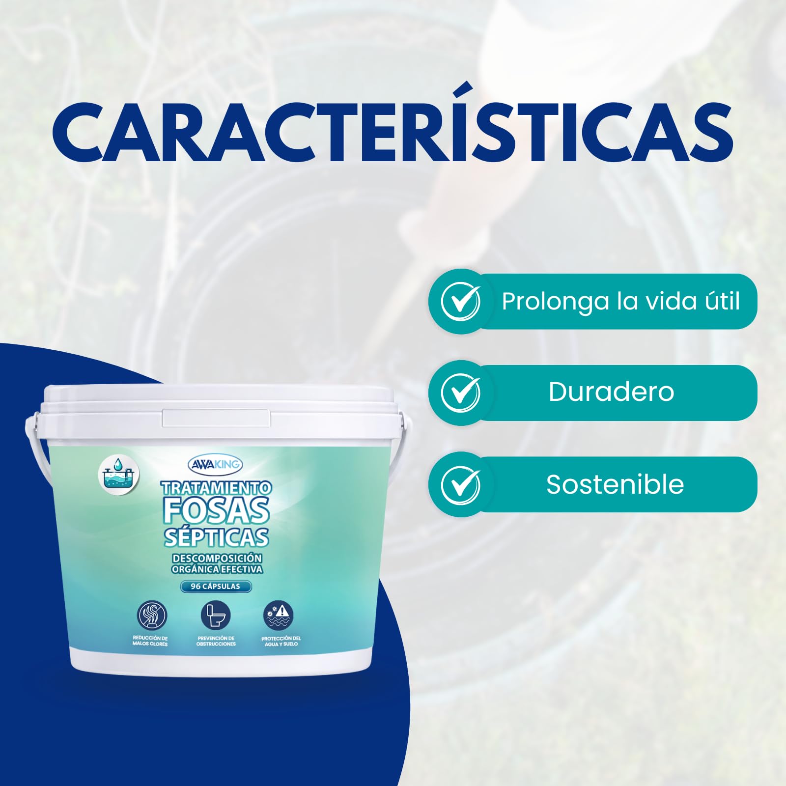 AWAKING Tratamiento Fosas Sépticas 96 Cápsulas | Pastillas con Bacterias Activas | Mantenimiento Mensual y Eliminación de Olores | Fácil Uso en Tuberías y WC | Dosis Pre-medidas