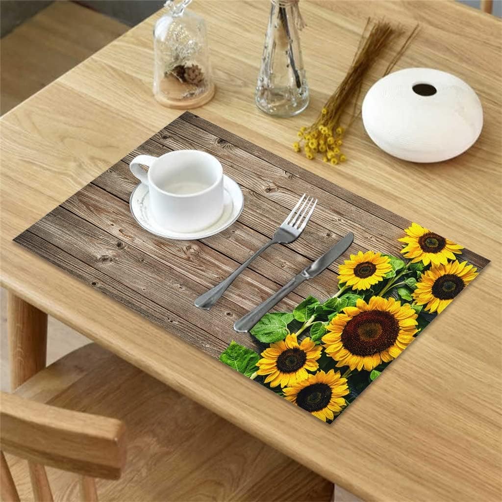 Sunflowers Rustic Pattern Table Mat Kitchen Decoration Placemat Table Napkin for Wedding Dining Accessories Table Mat (Color : D, Size : 6 PCS)