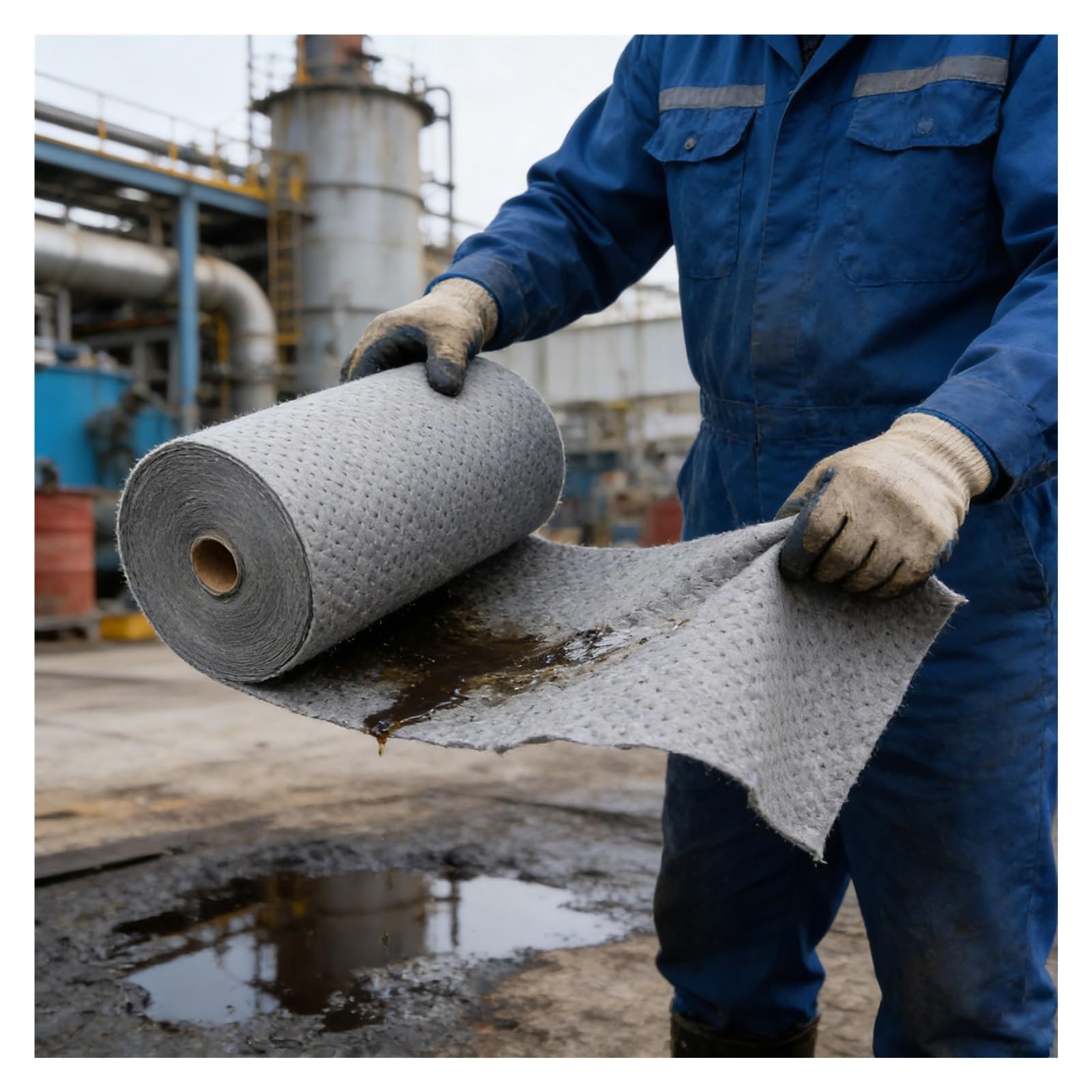 ERRULAN Rolle mit ölabsorbierenden Pads für Garage Bilge Marine, robuste Ölteppichmatte, Ölablass-Spritzpad, groß für Aufsaugen von Flüssigkeiten auf Öl(W 1.5m/4.9ft,L 30m/98.4ft)
