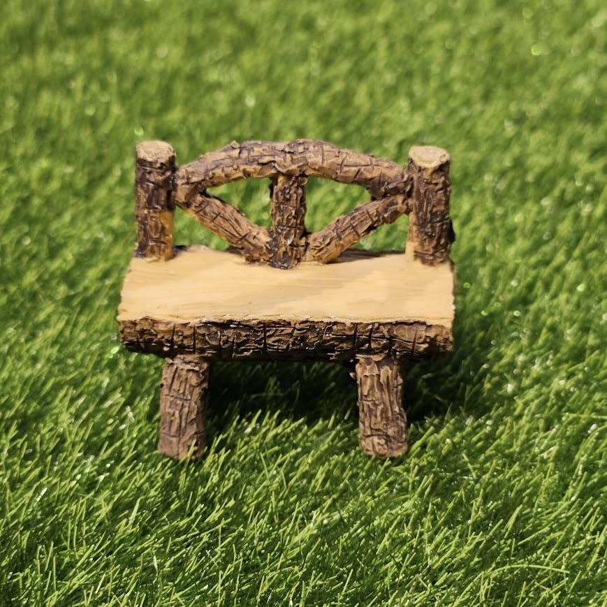 Image of Miniature Wooden Bench & Table Set of 2 | Rustic Dollhouse Furniture & Mini Garden Decor | Handmade Mini Set for Fairy Garden, Terrarium, Craft Displays & Gift Ideas