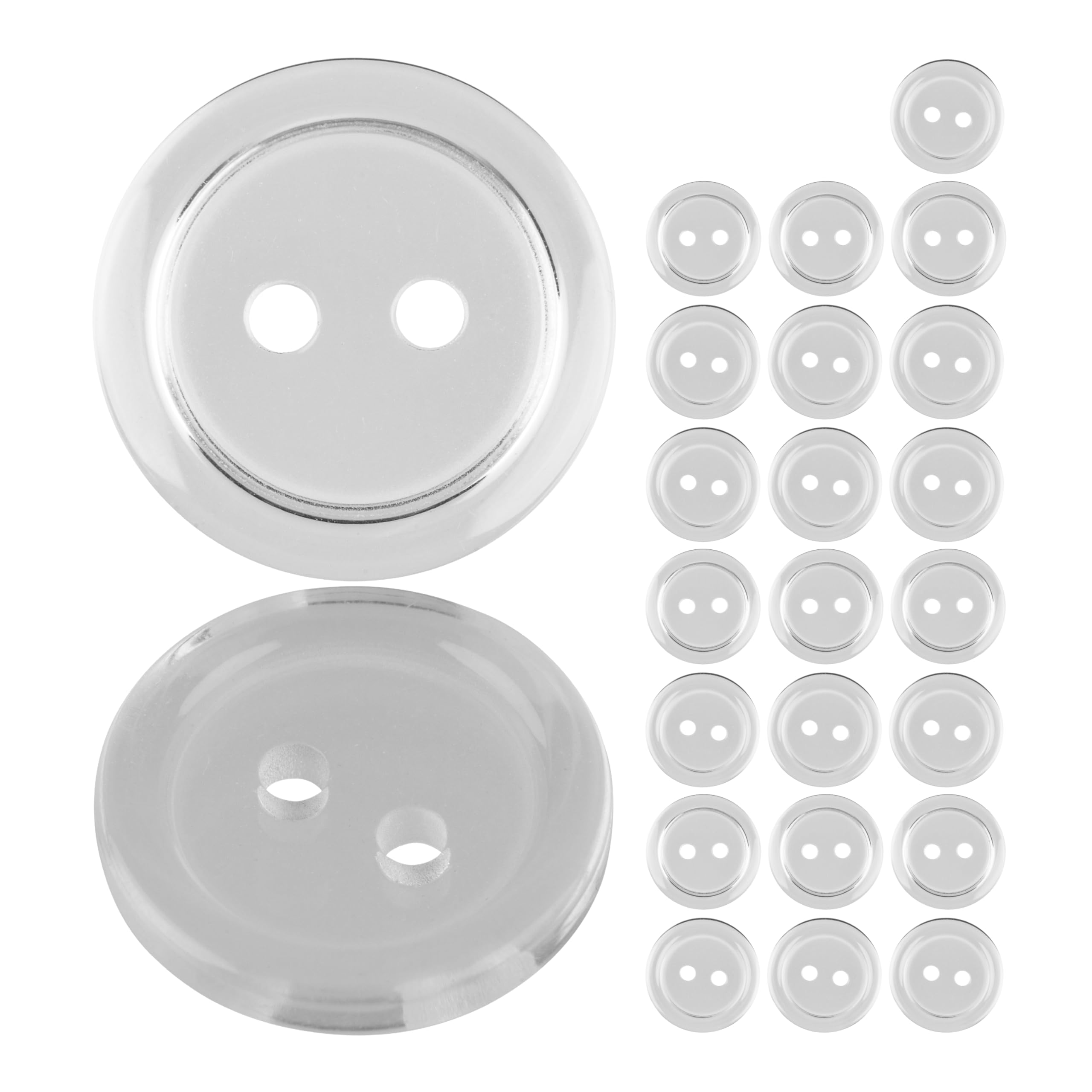 Buttons for Clothing, 24 Pieces, 2-Hole, Ø 22.9 mm, Transparent, Made of Polyester, Size 36L, Resin Buttons for Jacket, Coat, Shirt, Polo Shirt, DIY Button Resin, Laundry Buttons, Basic Button