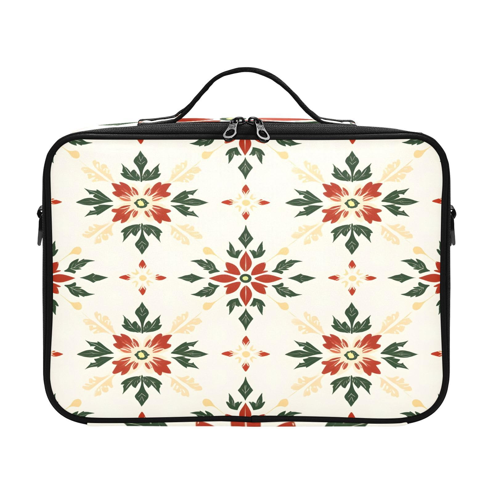 zyrtty Travel Makeup Train Case Festive Flowers Pattern Cosmetic Organizer Portable Storage Bag with Adjustable Dividers for Cosmetics Brushes Toiletry Jewelry Digital Accessories