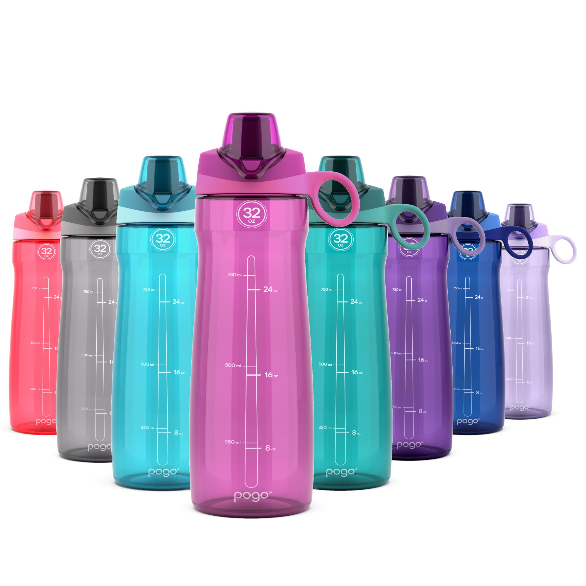 Pogo Plastic Water Bottle with Chug Lid and Carry Handle, Reusable, BPA Free, Dishwasher Safe, Perfect for Travel, School, Outdoors, and Gym | 18oz, 32oz, 40oz, 64oz