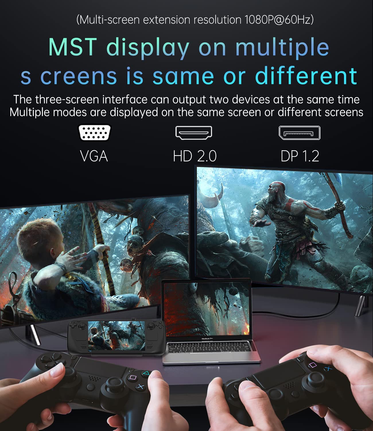 Stacja dokująca z koncentratorem USB do 3 monitorów z 4K @ 60 Hz VGA, DP1.2, 2 porty USB3.0, 1000 Mb/s, USB-C 100 W PD, akcesoria VGA do Valve/Rog Ally/Switch/Legion Go