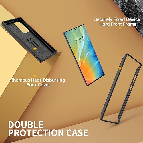 Miniatura 6 de FITO Funda para Samsung Galaxy S22 Ultra, doble capa a prueba de golpes, resistente, soporte integrado (negro)