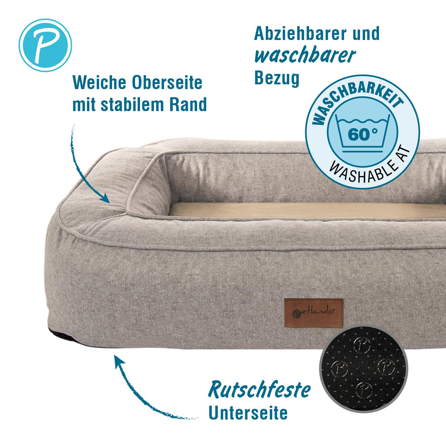 Petlando orthopädisches Hundebett Lima Ortho, ergonomische Liegefläche, waschbar 60°C, rutschfest, XL Tabacco, Hundematte beige, Hundekissen für große Hunde L 120 x B 85 x H 17 cm