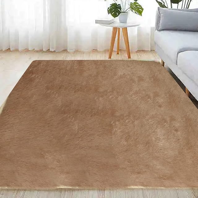 Jumua Rugs Living Room, Beige and Cream Area Rugs for Bedroom Anti Slip Small Shaggy Soft Rug Fluffy Modern Floor Carpets Mat Beside Rugs Washable for Kids Living Room, 80x150cm