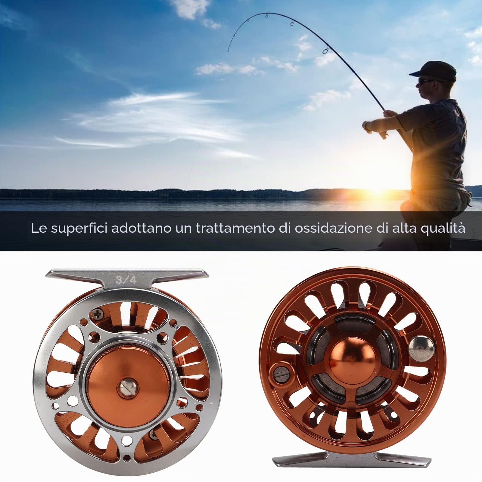 Fockety Mulinello da Pesca a Mosca, Mulinello da Mosca con Corpo in Lega di Alluminio Lavorato CNC da 3/4 di Peso, 1:1 Rapporto di Trasmissione 3 Cuscinetti sigillati Mulinello da Pesca