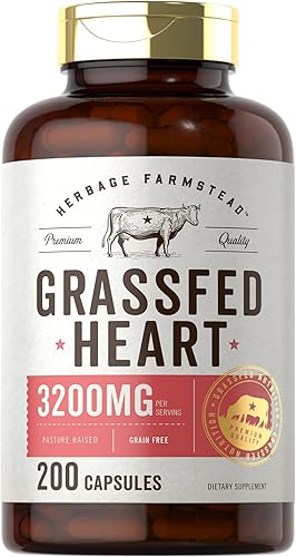 Miniatura 1 de Herbage Farmstead - Corazón de carne alimentada con pasto 3200 mg 200 cápsulas suplemento bovino criado en pastos desecados sin OMG sin gluten