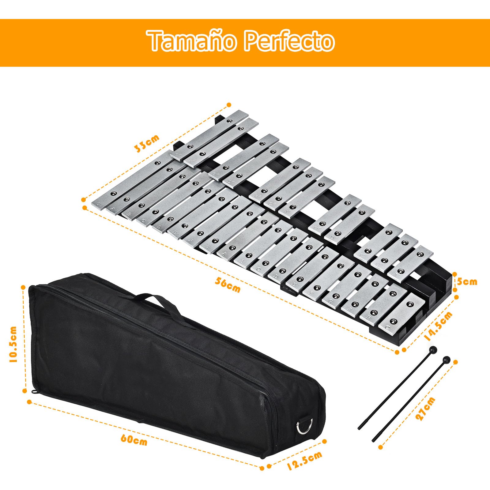 GOPLUS Glockenspiel de 30 Notas Plegable, Xilófono Portátil con 2 Baquetas y Bolsa de Transporte, Instrumento Musical de Percusión con Teclas de Aluminio y Base de Madera, para Niños y Adultos
