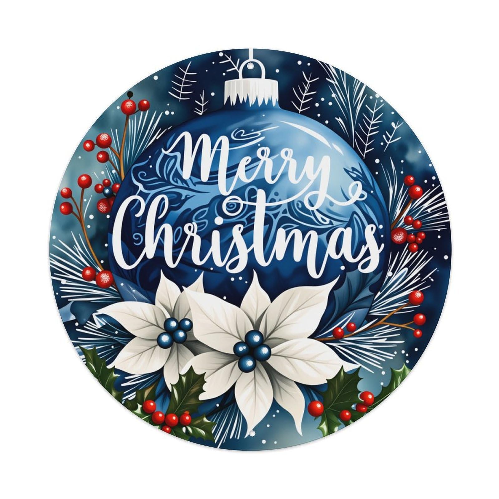 Merry Christmas Ornament Design Pattern Round Tin Sign Vintage Metal Poster Retro Bar, Home, Man Cave, Kitchen, Laundry Room Wall Art Decor Gift 8x8In