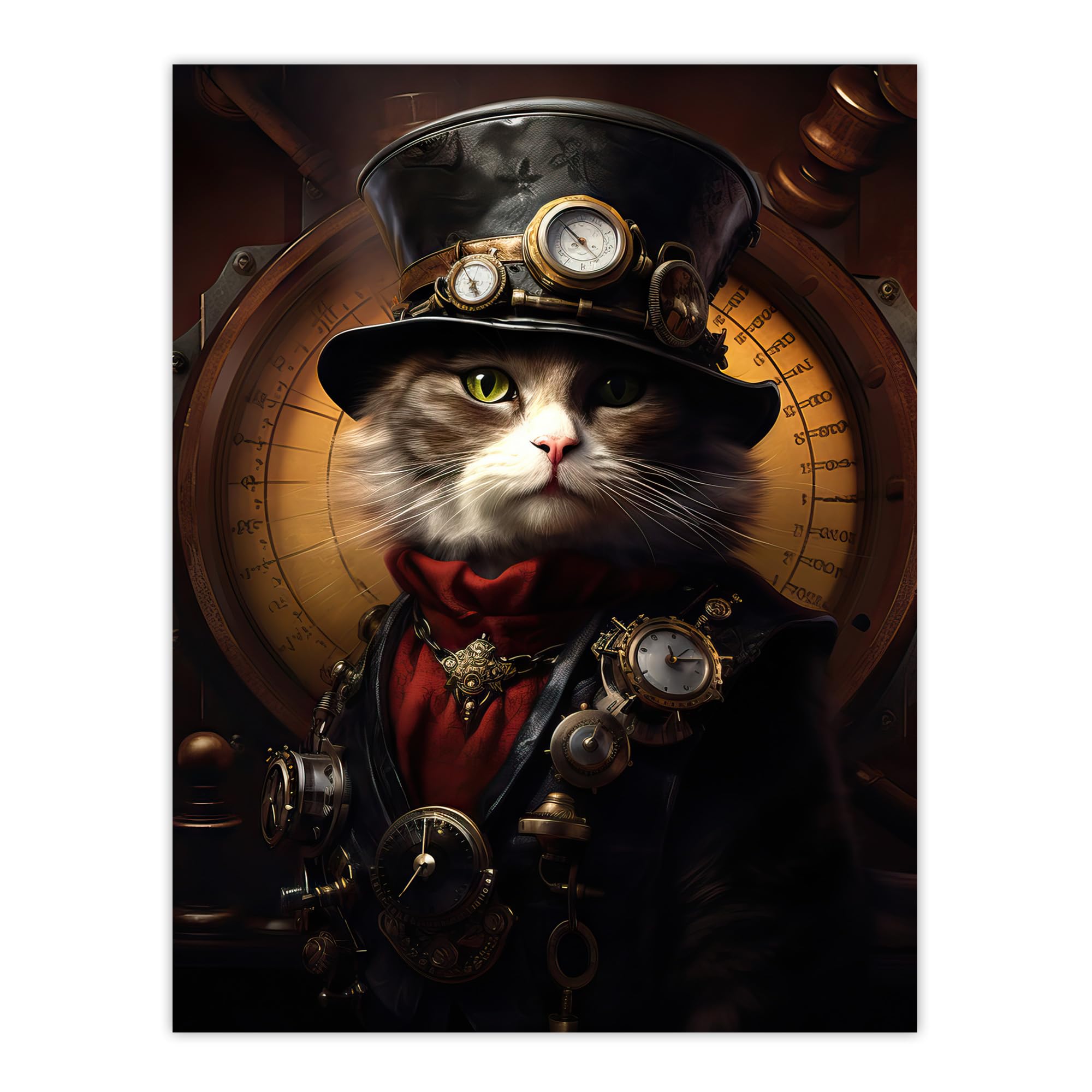 Sir Henry Trumpington III Steampunk Sea Cat Captain Fun Wall Art Poster Print
