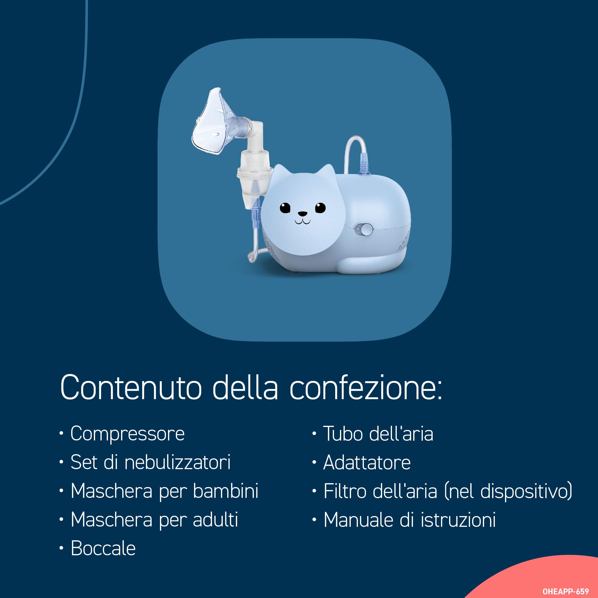 OMRON Nami Cat Aerosol – Aerosol bambini, compatta e potente per trattamenti efficaci delle patologie respiratorie nei bambini