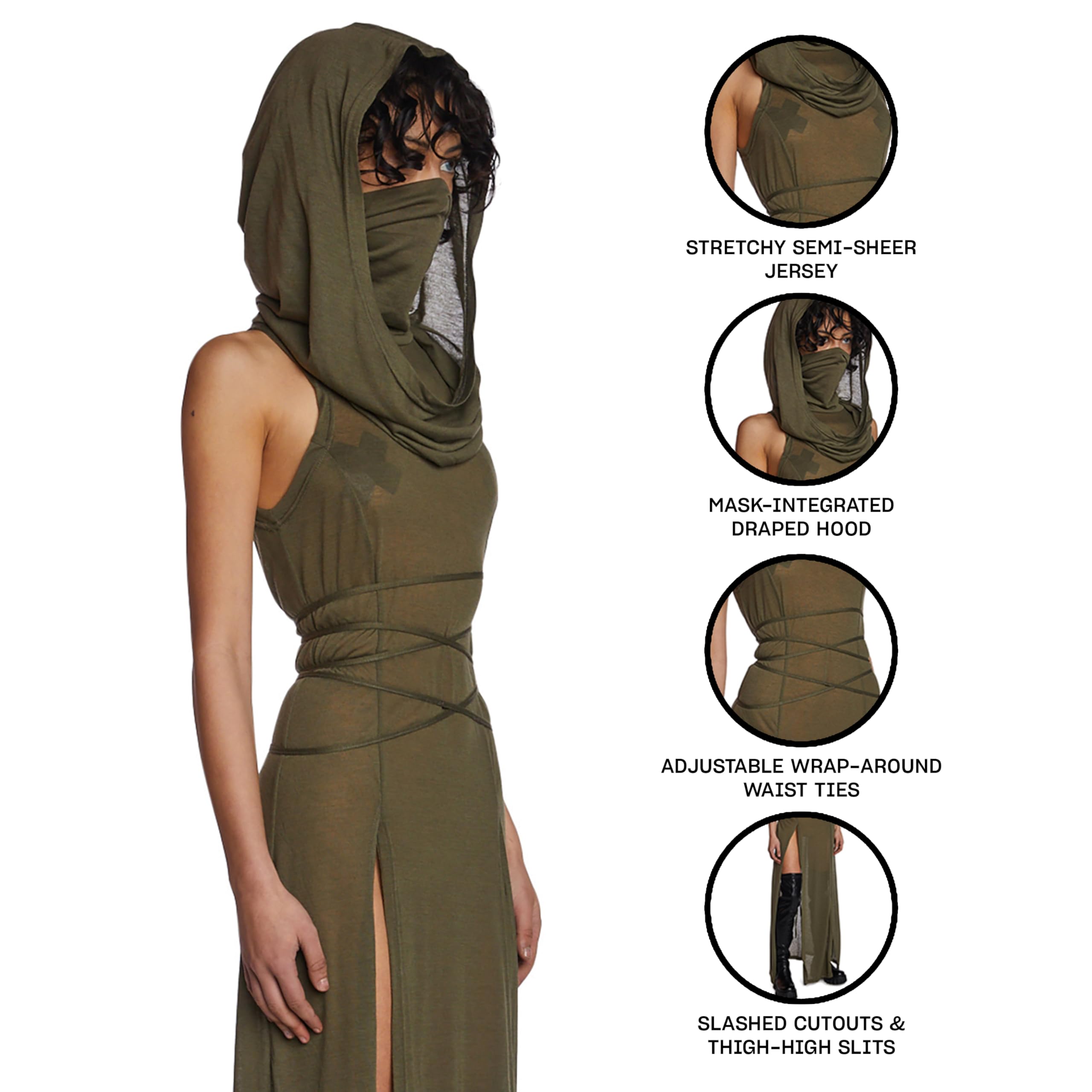chinese dress ladies Amazon.com: Dolls Kill Echo Hooded Slit Maxi Dress by Darker WAVS -  Semi-Sheer Marled Jersey Dress with Draped Hood for Edgy Fashion