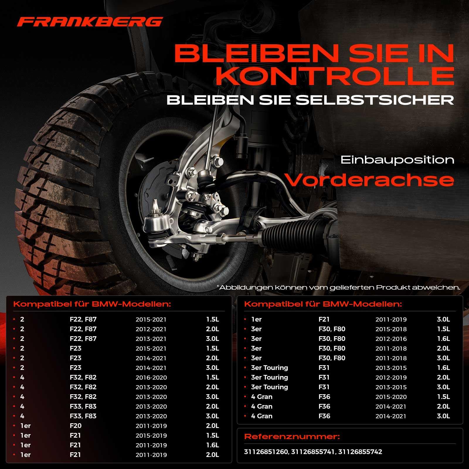 Frankberg Querlenker Vorne Links Rechts Kompatibel mit 1er F20 F21 2 F23 F22 F87 3 Gran Turismo F34 3er F30 F35 F80 F31 4 F33 F83 F32 F82 F36 2010-2019 31126851260