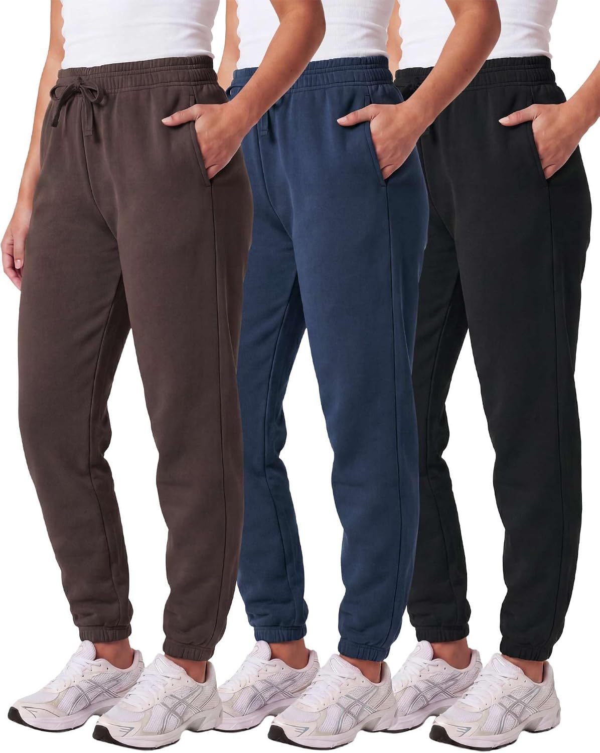 Real Essentials 3 Pack: Women's Fleece Jogger Sweatpants (Available in Plus Size)