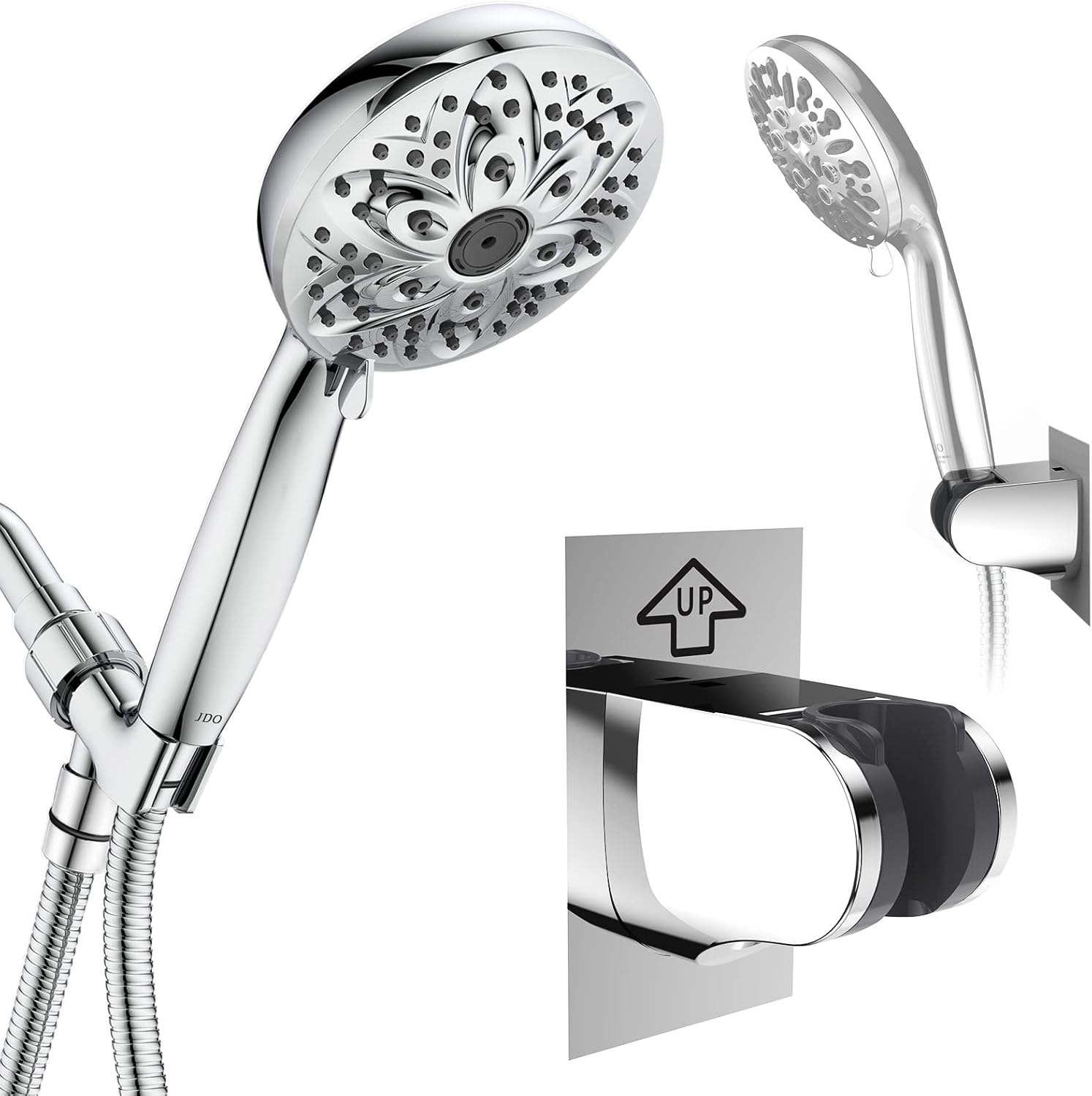 JDO 6 Modes Handheld Showerhead Bundle with Adhesive Shower Head Holder