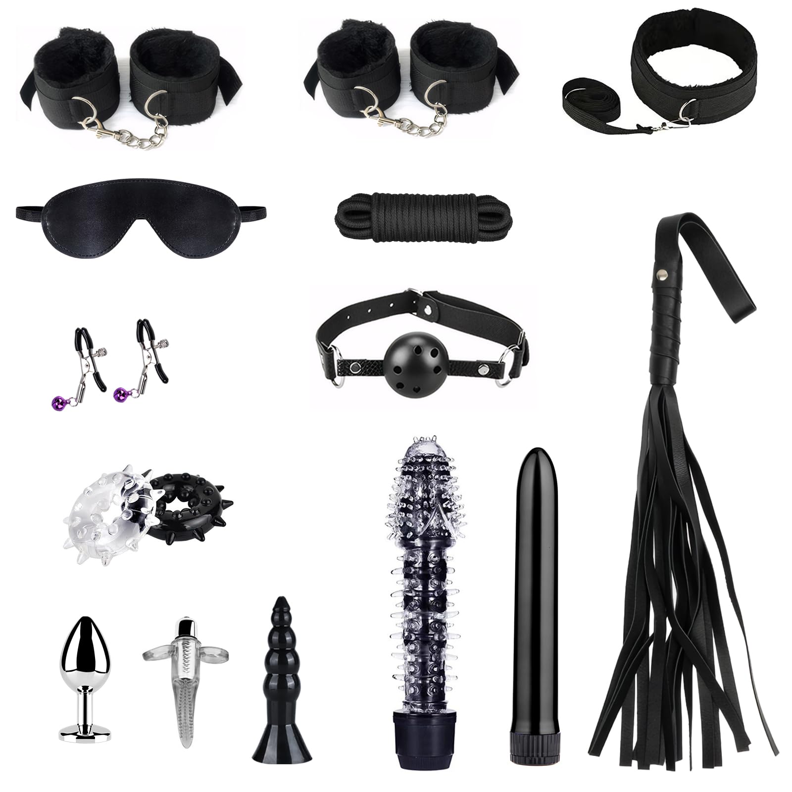 Ninonly Kit de Jeu de Rôle Adulte 15 Pièces – Accessoires Premium pour Couples Noir