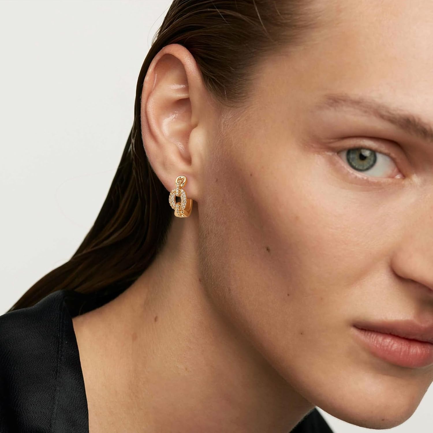 Gold Huggie Hoop Earrings 14K Gold Plated Dainty Chunky Thick Hoop Diamond Cubic Zriconia Inlay Sleeper Tiny Delicate Boho Beach Simple Hypoallergenic Jewelry Gift for Her - Image 4