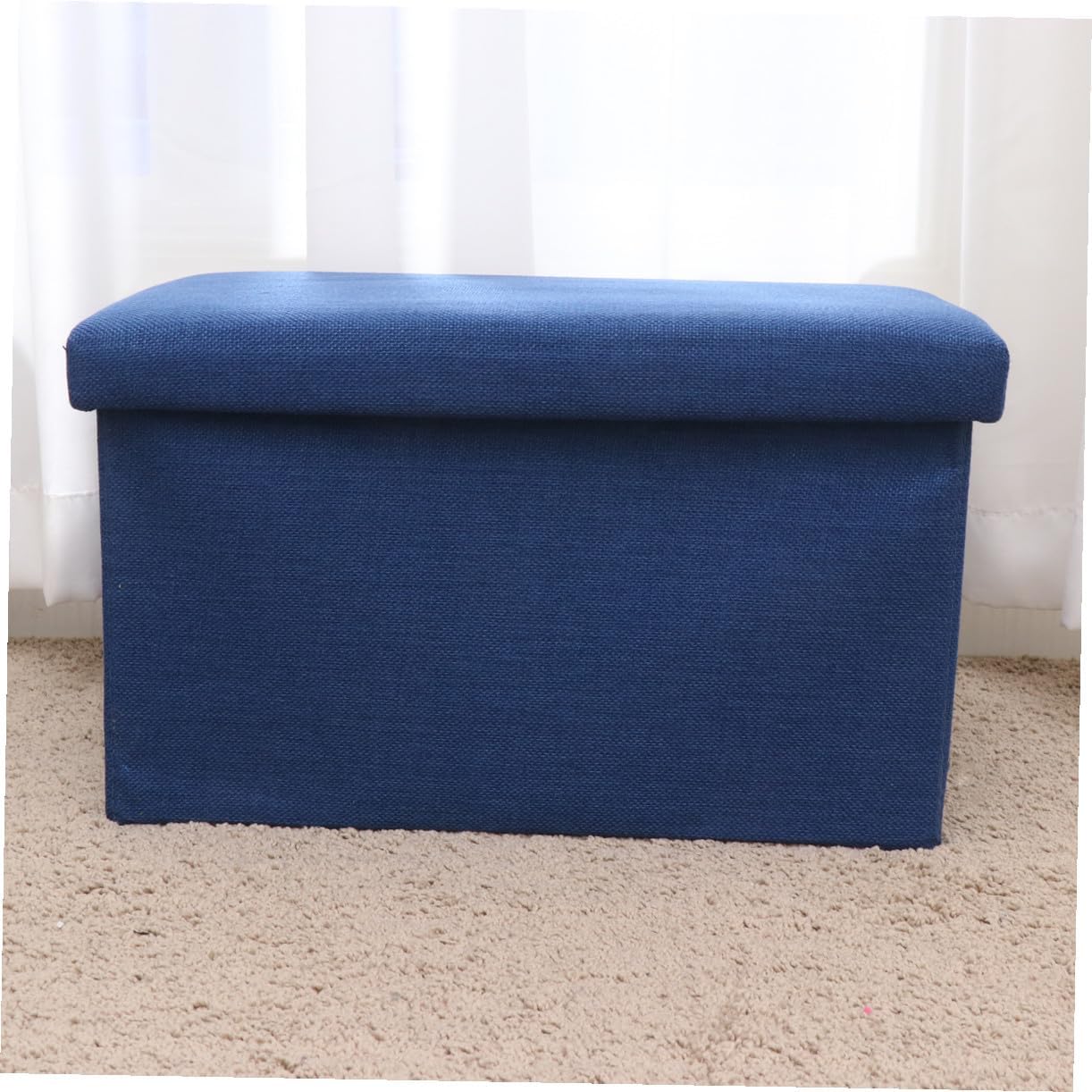 Foldable Storage Box Linen Fabric Chest and Foot Rest for Bedroom Living Dark Blue Lightweight Portable Design for and Versatile Use