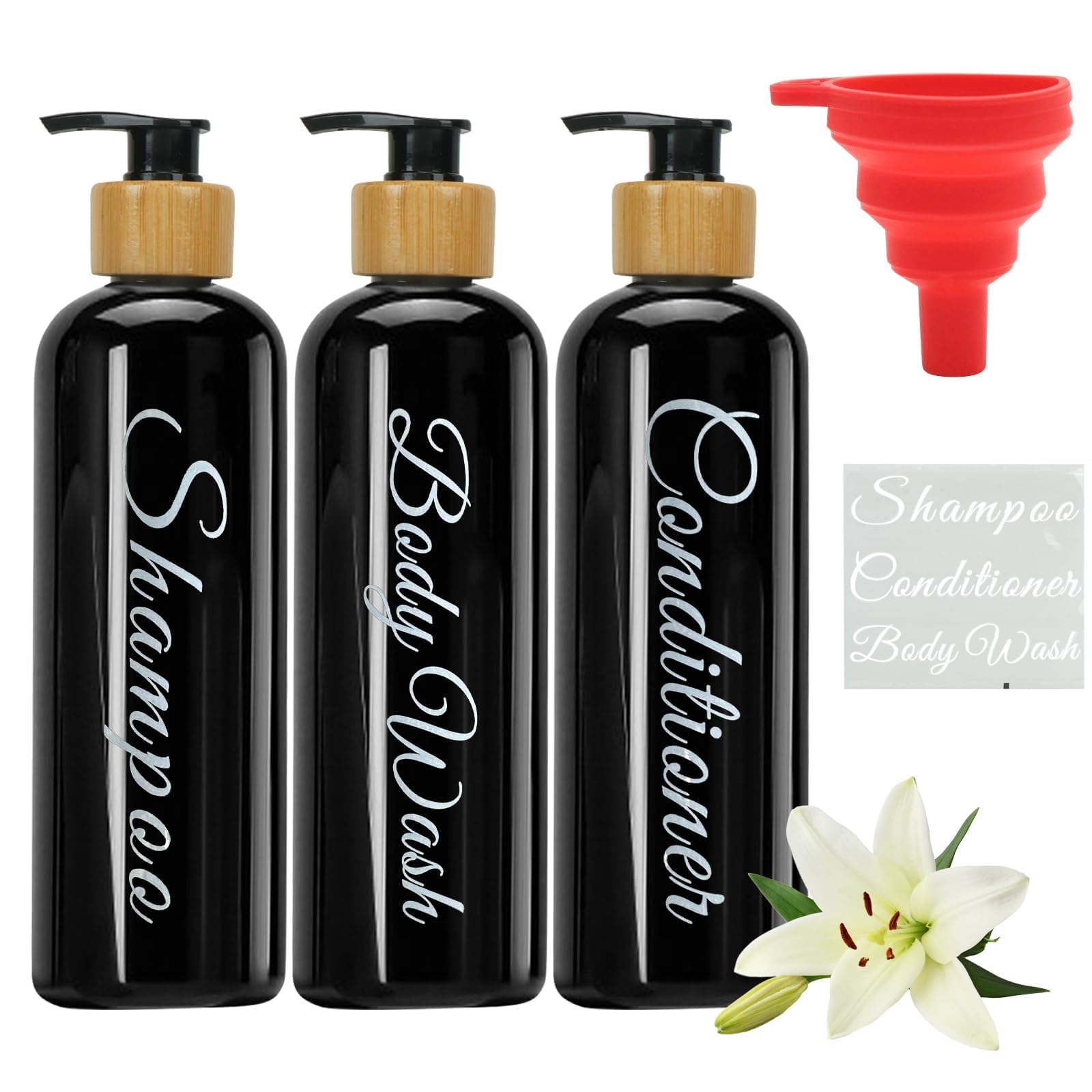 Luabue Shampoo and Conditioner Dispenser, 500ml Refillable Shampoo Dispensers Shampoo Bottles Black Shower Gel Dispenser
