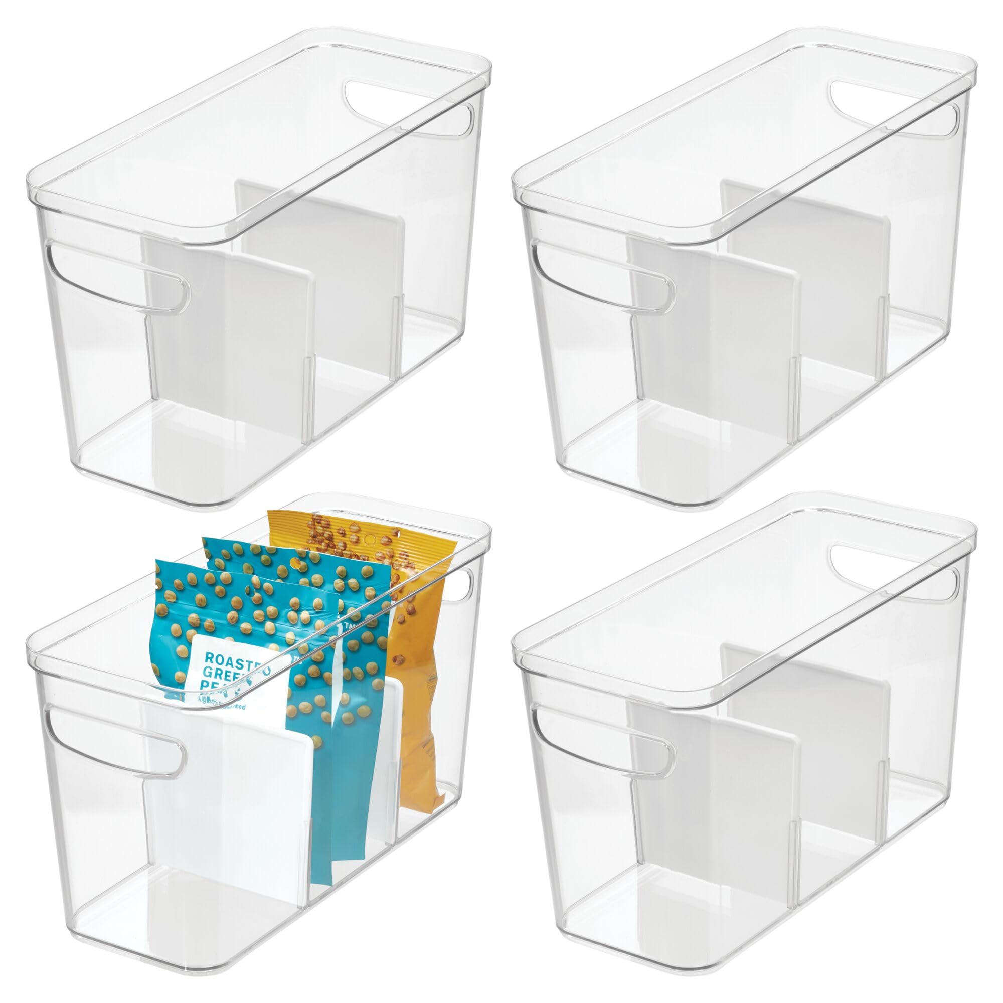 iDesign - Set di 4 contenitori per dispensa con 3 sezioni divise, colore: trasparente/bianco opaco