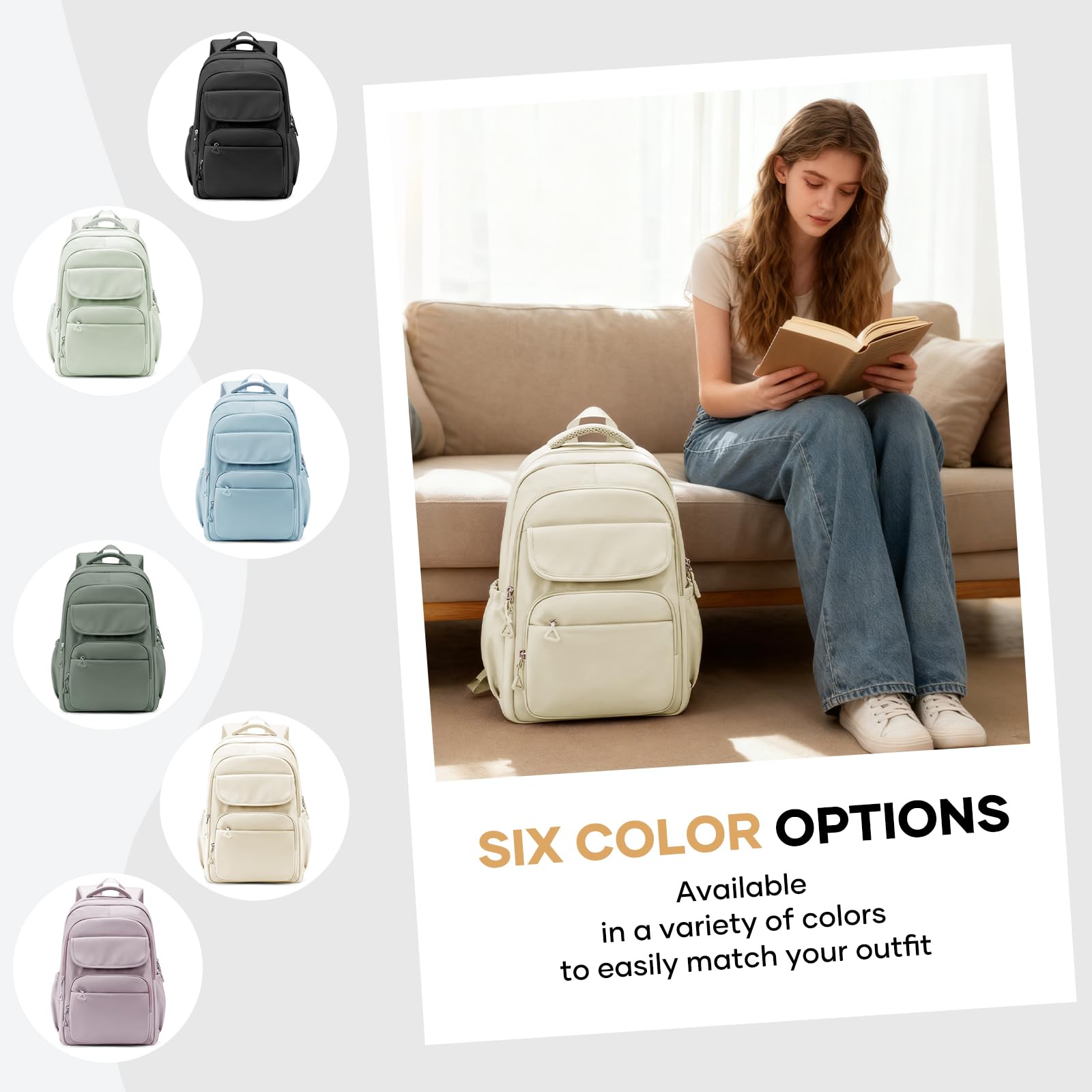 HYC00 Plecak Szkolny Młodzieżowy Dziewczęcy Tornister Lekki Szkoły średniej Dziewczyny Plecaki Studenckie Kobiety Szkolny Plecak Uniwersytet Casual Daypack Laptopa Backpack for Women Work Bag,Beżowy